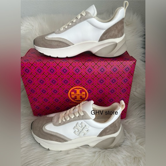 Tory Burch White and Tan Women's Sneakers - Picture 1 of 4